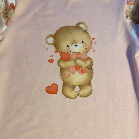 Lang Panel med bamse rosa French terry