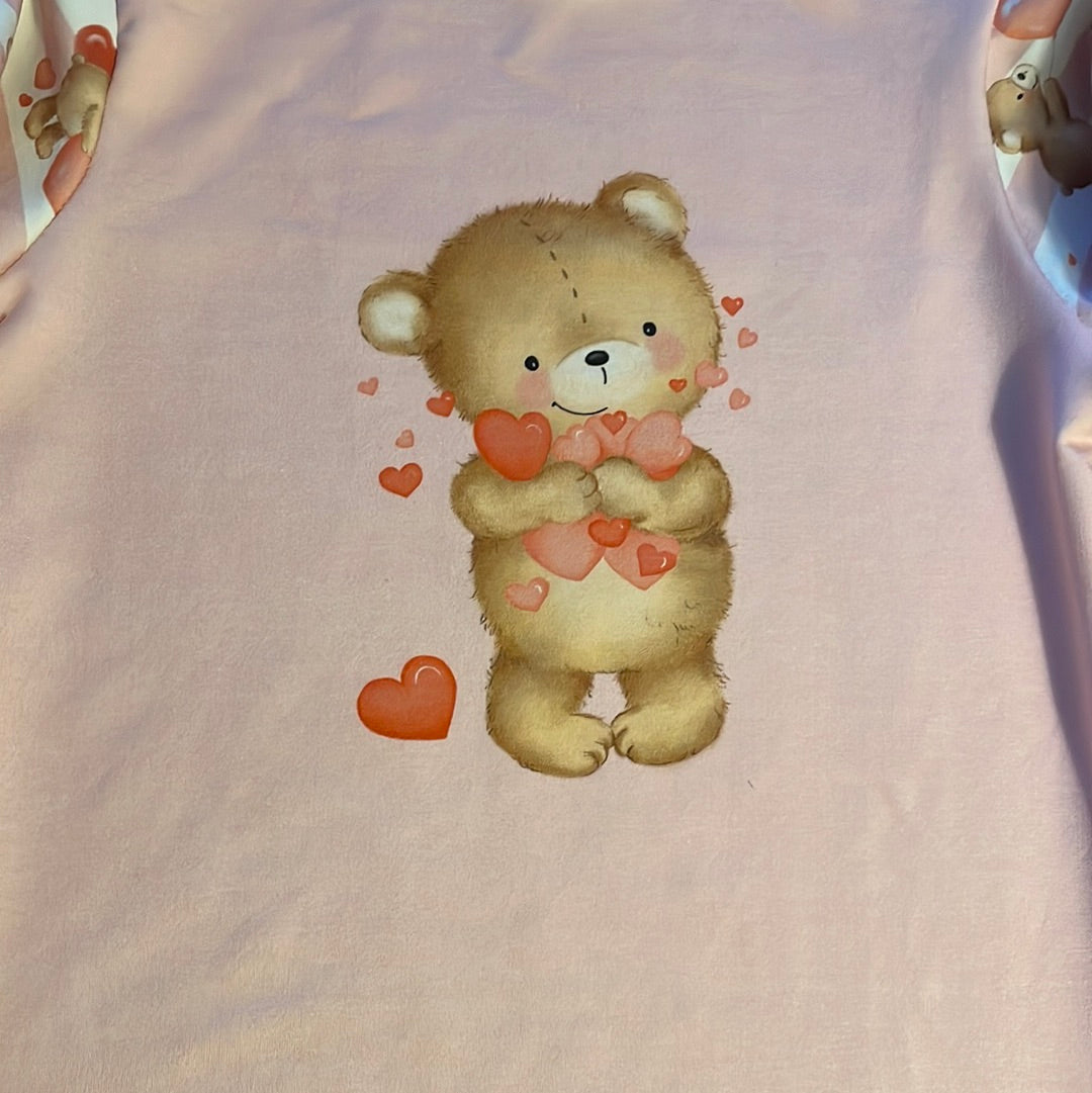 Lang Panel med bamse rosa French terry