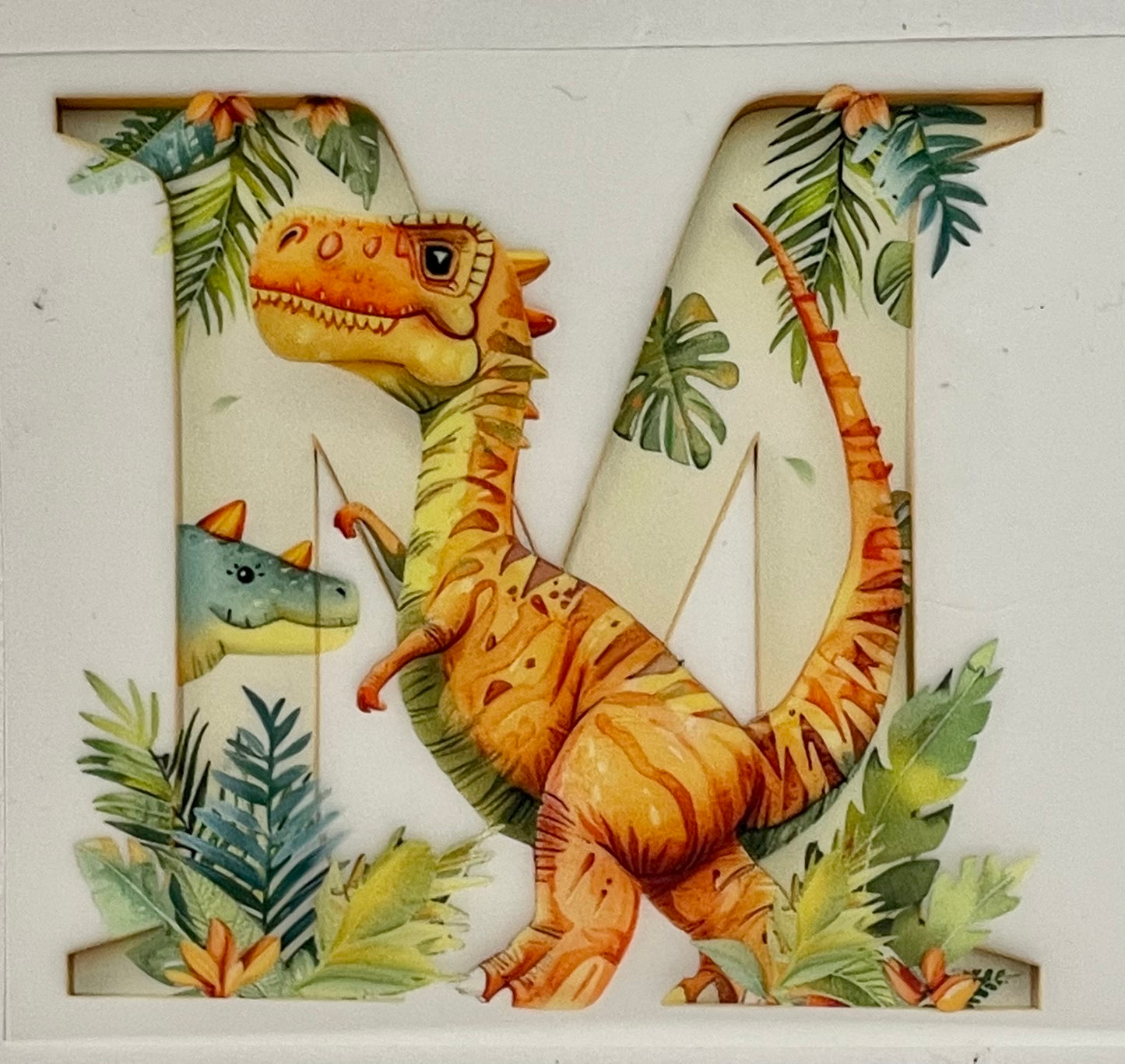 DTF-transfermerke bokstaven M dinosaur