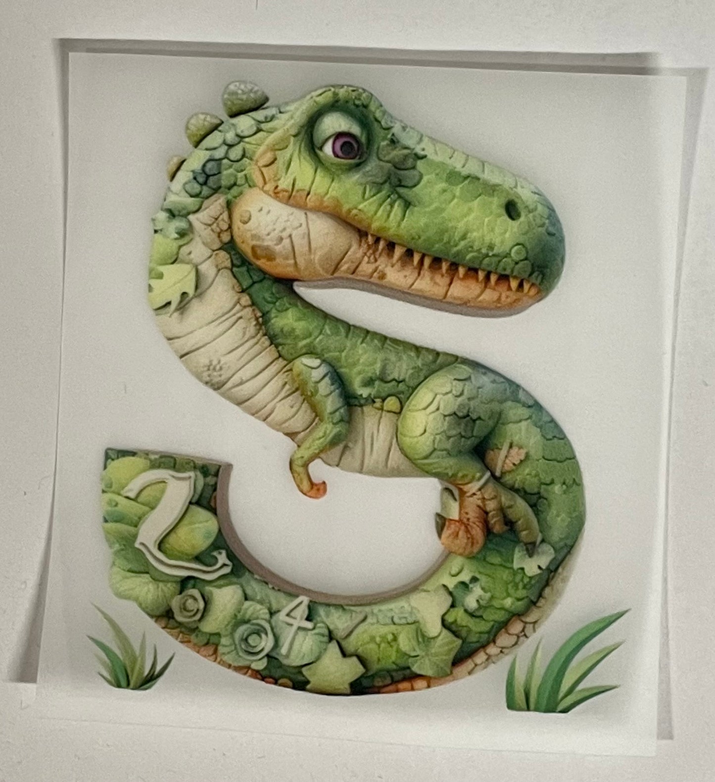 DTF-transfermerke bokstaven S dinosaur