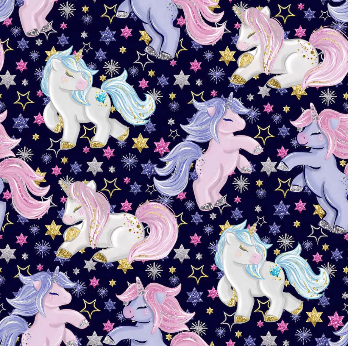 Enhjørning og stjerner lilla blå jersey