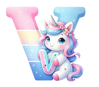 DTF-transfermerke bokstaven V enhjørning