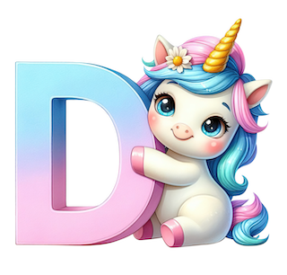 DTF-transfermerke bokstaven D enhjørning