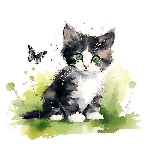 DTF-transfermerke katteunge svart-hvit