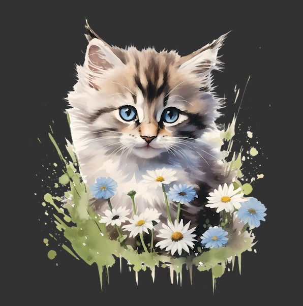 DTF-transfermerke søt katt med blå øyner