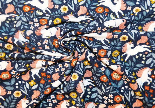 Bambusviskose jersey unicorn blå