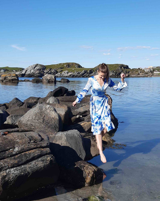 Silkestoff print blått design