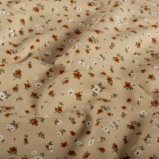 Bomull jersey småblomst beige