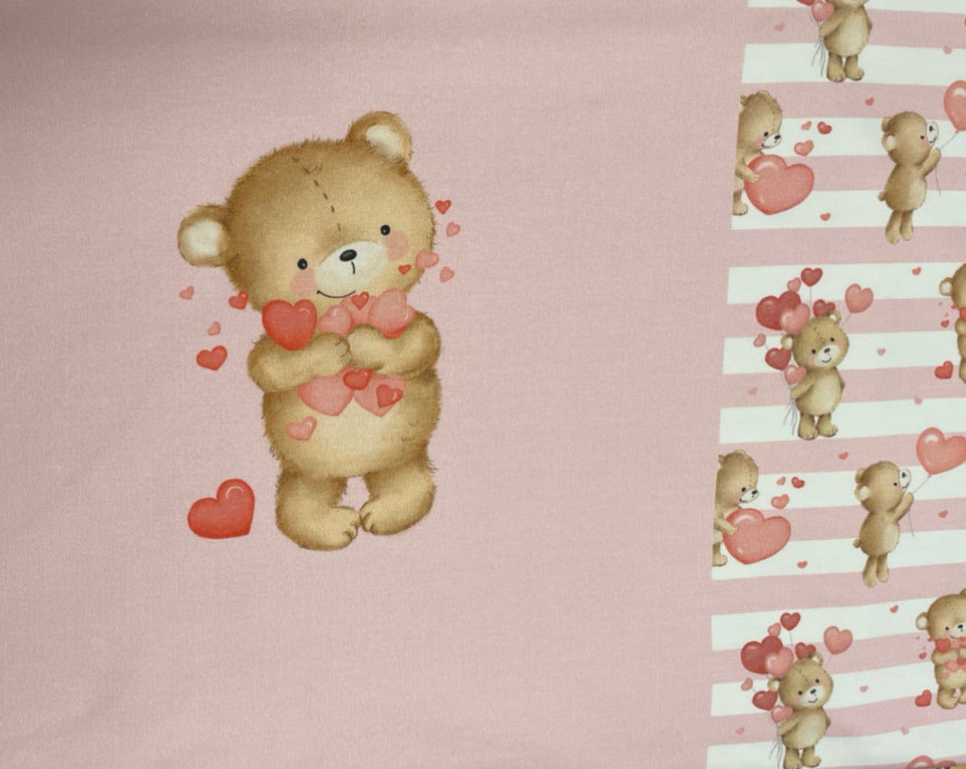 Panel med bamse rosa French terry