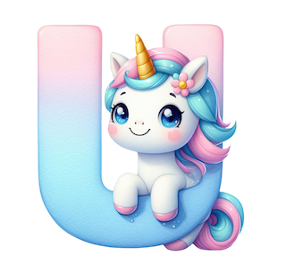 DTF-transfermerke bokstaven U enhjørning.