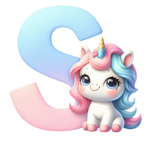 DTF-transfermerke bokstaven S enhjørning.