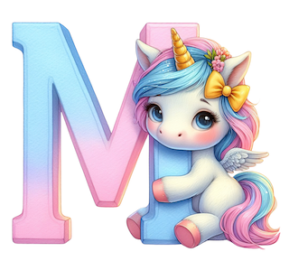 DTF-transfermerke bokstaven M enhjørning.