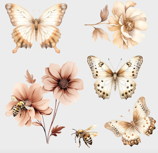 Dtf strykemerker sommerfugler, blomst, bier duse farger